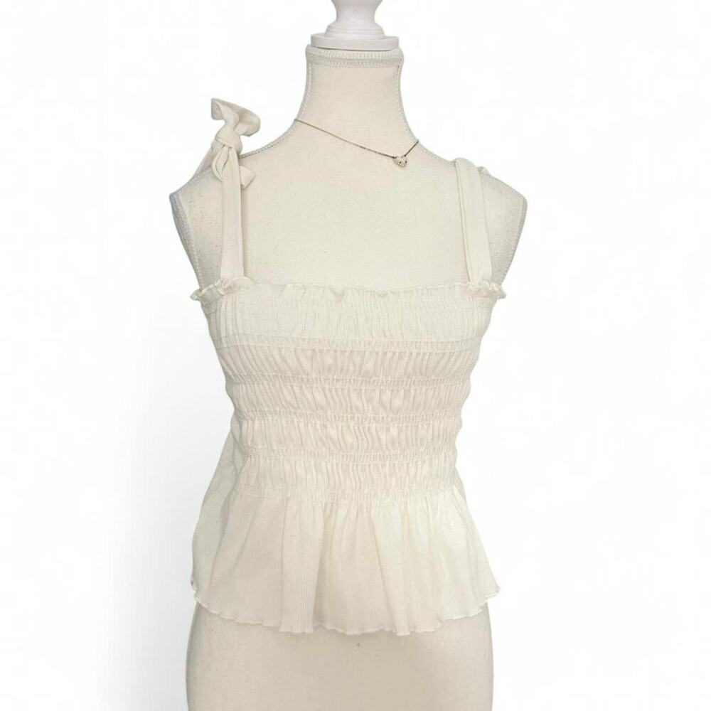Altard State White Tie Shoulder Ruffle Tank Top Size Small